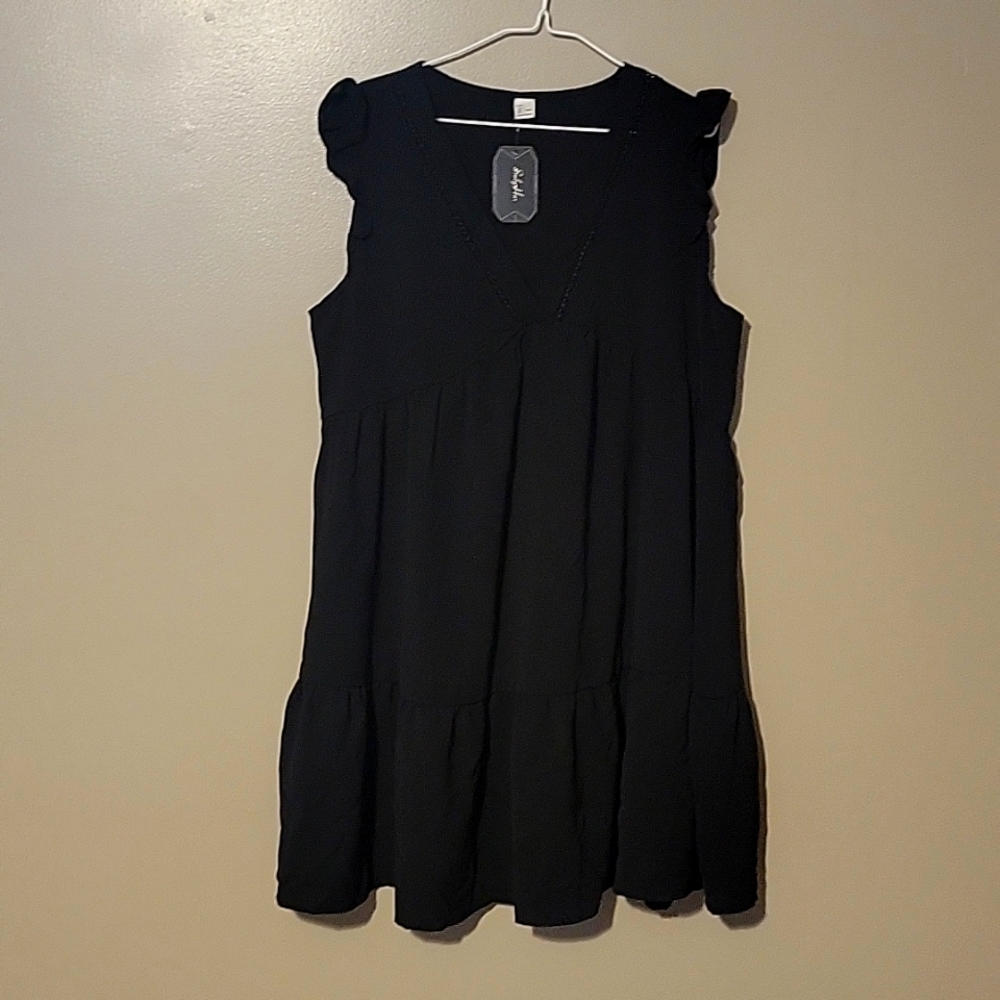 Soly‎ Hux Mini Dress Sleeveless V-Neck Black Womens Size Large NWT